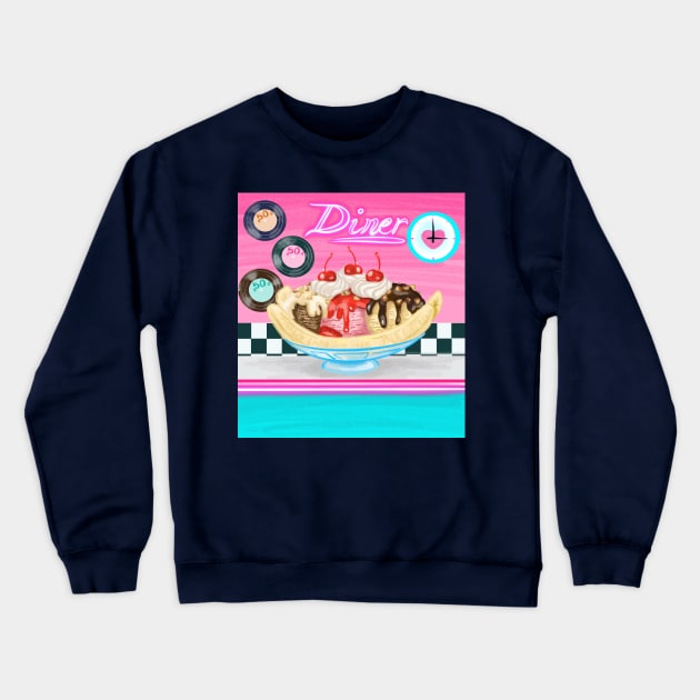 Banana Split Diner Crewneck Sweatshirt by MarielaArtShop